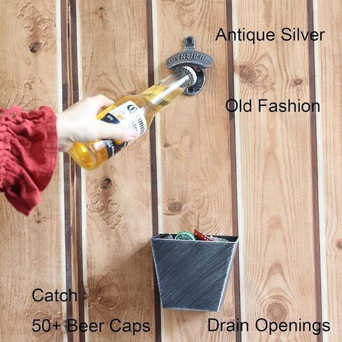 Antique Bronze Beer Bottle Opener Wall Mounted Bottle Top Opener with Cap Catcher Drain Openings Outdoor (Pack of 2) in Kuwait