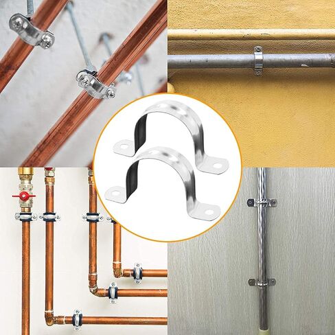 Pipe Strap Clamp for Fixing Pipes Stainless Steel Saddle Clip U Shaped Pipe Clamp Two Hole Tube Strap Tension Clips U-Tube Ring Hose Clamp 5mm 10pcs in Saudi Arabia