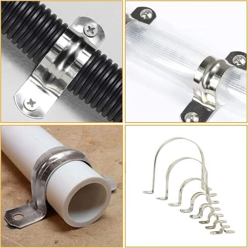 Pipe Strap Clamp for Fixing Pipes Stainless Steel Saddle Clip U Shaped Pipe Clamp Two Hole Tube Strap Tension Clips U-Tube Ring Hose Clamp 5mm 10pcs in Saudi Arabia