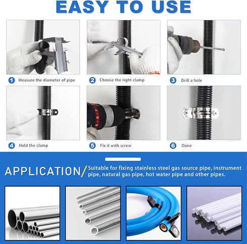 Glarks 130Pcs Two Hole Strap Clamps Set M8 M10 M12 M14 M16 M20 M25 304 Stainless Steel Heavy Duty Rigid Pipe Strap U Bracket Tube Strap Assortment Kit for Pipe Tube Fixing in Saudi Arabia