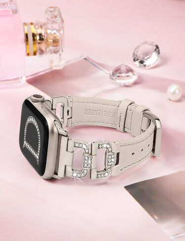حزام جلدي من Wearlizer متوافق مع أحزمة ساعة Apple 41 مم 40 مم 38 مم 44 مم 45 مم 42 مم 49 مم الترا 2 للنساء، حزام جلدي ماسي أنيق على شكل حرف D لسلسلة iWatch Bands 9 8 7 6 5 4 3 2 1 SE in Kuwait