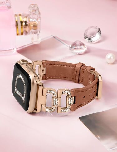 حزام جلدي من Wearlizer متوافق مع أحزمة ساعة Apple 41 مم 40 مم 38 مم 44 مم 45 مم 42 مم 49 مم الترا 2 للنساء، حزام جلدي ماسي أنيق على شكل حرف D لسلسلة iWatch Bands 9 8 7 6 5 4 3 2 1 SE in Kuwait