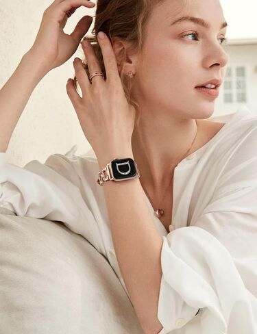 حزام جلدي من Wearlizer متوافق مع أحزمة ساعة Apple 41 مم 40 مم 38 مم 44 مم 45 مم 42 مم 49 مم الترا 2 للنساء، حزام جلدي ماسي أنيق على شكل حرف D لسلسلة iWatch Bands 9 8 7 6 5 4 3 2 1 SE in Kuwait