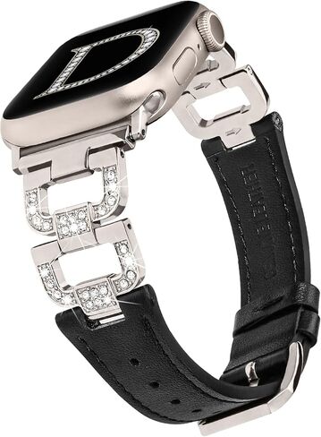 حزام جلدي من Wearlizer متوافق مع أحزمة ساعة Apple 41 مم 40 مم 38 مم 44 مم 45 مم 42 مم 49 مم الترا 2 للنساء، حزام جلدي ماسي أنيق على شكل حرف D لسلسلة iWatch Bands 9 8 7 6 5 4 3 2 1 SE in Kuwait