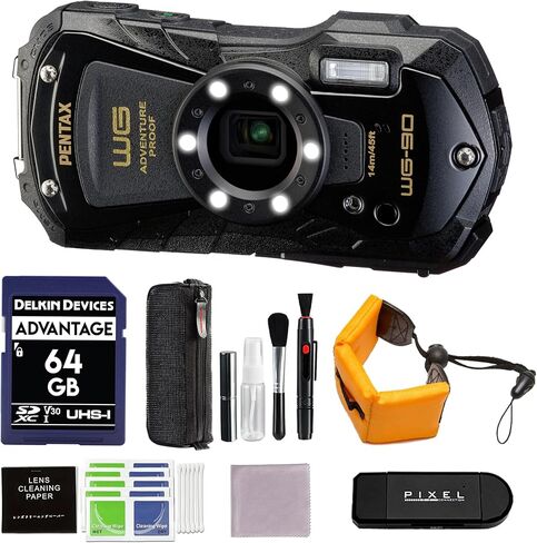حزمة كاميرا Pentax WG-90 الرقمية (أسود) مع ملحقات متقدمة in Saudi Arabia
