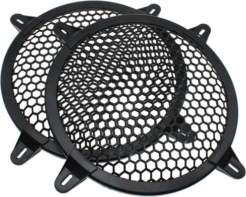 Speaker Grill Protector Cover 2pcs 10 Inch Car Subwoofer Speaker Cover Mesh Round Waffle Guard Protector Grille(Black) in Saudi Arabia