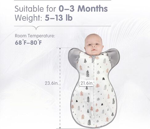 KIDDA Swaddle Transition Bag for Newborns, Arms Up Swaddle 0-12 Months, Baby Sleep Sack, 2-Way Zipper, Aid Self-Soothing, Prevents startles (Gray) in Saudi Arabia