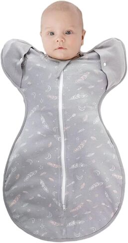 KIDDA Swaddle Transition Bag for Newborns, Arms Up Swaddle 0-12 Months, Baby Sleep Sack, 2-Way Zipper, Aid Self-Soothing, Prevents startles (Gray) in Saudi Arabia