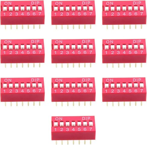 10PCS DIP Switch DIP Switch Pitch 2.54MM Red Inline 7 Position Dip Switch for Circuit Board and Breadboard and All PCB Project in Saudi Arabia