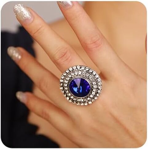 Xerling Vintage Silver Womens Ring Big Cubic Crystal Statement Finger Ring Bling Rhinestone Cocktail Ring for Party Prom Teens Ring Aesthetic in Kuwait