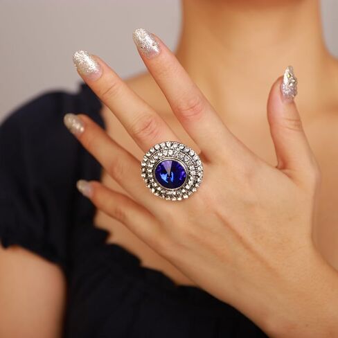 Xerling Vintage Silver Womens Ring Big Cubic Crystal Statement Finger Ring Bling Rhinestone Cocktail Ring for Party Prom Teens Ring Aesthetic in Kuwait