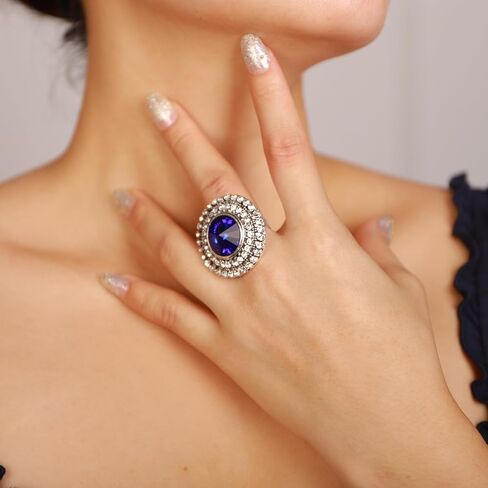 Xerling Vintage Silver Womens Ring Big Cubic Crystal Statement Finger Ring Bling Rhinestone Cocktail Ring for Party Prom Teens Ring Aesthetic in Kuwait