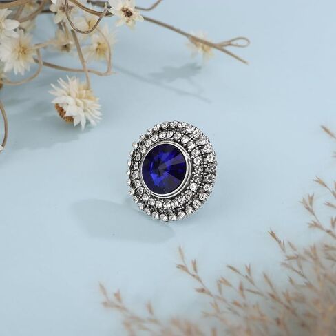 Xerling Vintage Silver Womens Ring Big Cubic Crystal Statement Finger Ring Bling Rhinestone Cocktail Ring for Party Prom Teens Ring Aesthetic in Kuwait