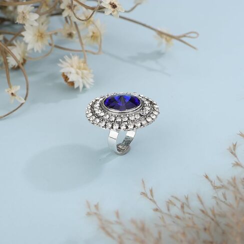 Xerling Vintage Silver Womens Ring Big Cubic Crystal Statement Finger Ring Bling Rhinestone Cocktail Ring for Party Prom Teens Ring Aesthetic in Kuwait