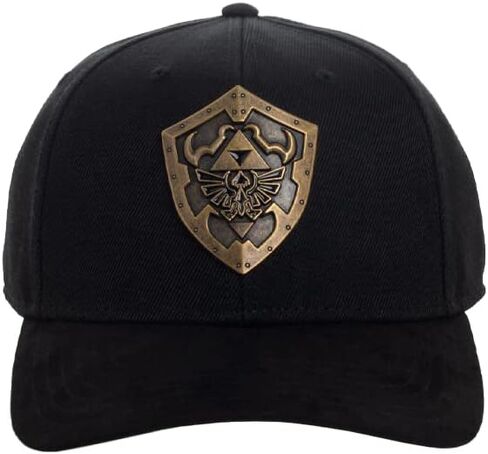 Bioworld Nintendo Legend of Zelda Hylian Shield Brass Metal Badge Men's Black Precurve Snapback Hat in Saudi Arabia