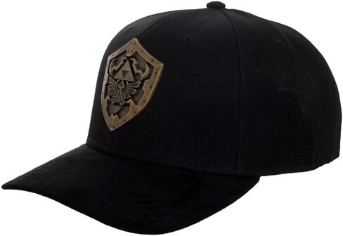 Bioworld Nintendo Legend of Zelda Hylian Shield Brass Metal Badge Men's Black Precurve Snapback Hat in Saudi Arabia