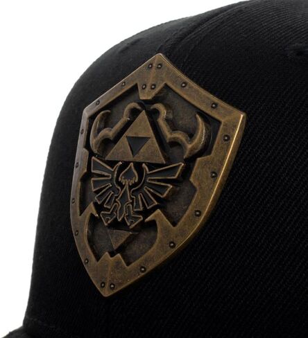 Bioworld Nintendo Legend of Zelda Hylian Shield Brass Metal Badge Men's Black Precurve Snapback Hat in Saudi Arabia