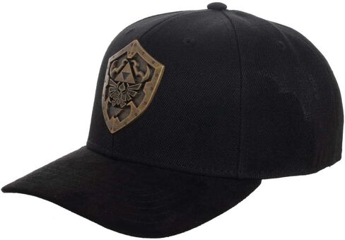 Bioworld Nintendo Legend of Zelda Hylian Shield Brass Metal Badge Men's Black Precurve Snapback Hat in Saudi Arabia