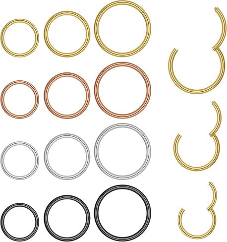 12Pcs Hoop Nose Rings 18G Septum Nose Rings Women Men Stainless Steel Double Hoop Nose Ring(6/8/10mm) in Saudi Arabia