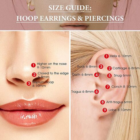 12Pcs Hoop Nose Rings 18G Septum Nose Rings Women Men Stainless Steel Double Hoop Nose Ring(6/8/10mm) in Saudi Arabia