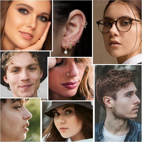 12Pcs Hoop Nose Rings 18G Septum Nose Rings Women Men Stainless Steel Double Hoop Nose Ring(6/8/10mm) in Saudi Arabia
