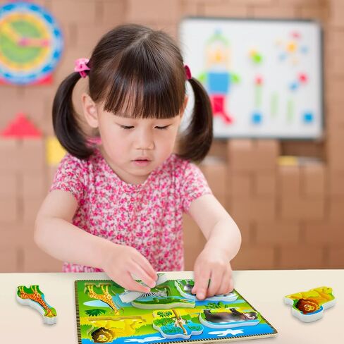 Big Discoveries Wooden Puzzle - Animal Wood Puzzles for Toddlers 2+ Years Old | Montessori Learning Puzzles for Kids - Great for Preschool Aged Boys and Girls (Forest Animals) in Saudi Arabia
