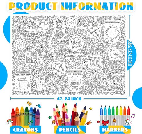 ملصق تلوين عملاق ليوميات إليانور للأطفال، مفرش طاولة تلوين جامبو يونيكورن، غطاء طاولة ورقي تعليمي، حرف العودة إلى المدرسة، الفصل الدراسي، ديكور المنزل وحفلات عيد الفصح، 47.2 × 33.3 بوصة in Kuwait