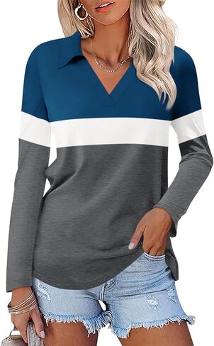 Women's Long Sleeve Shirts V Neck Tunic Tops Dressy Casual Basic Tees Blouse in Kuwait