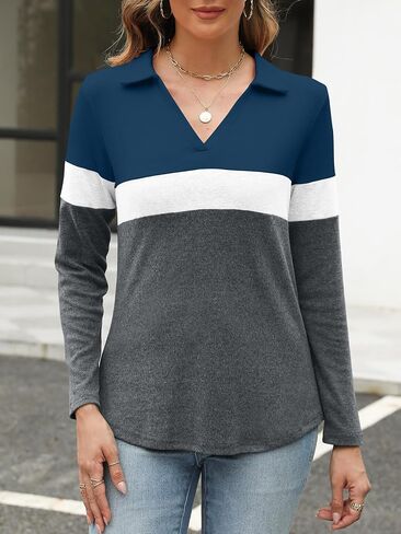 Women's Long Sleeve Shirts V Neck Tunic Tops Dressy Casual Basic Tees Blouse in Kuwait