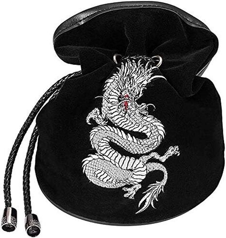 Rogues & Knaves DND Dice Bag with Platinum Dragon. Large Dice Bags Ideal for RPGs (Black). in Saudi Arabia