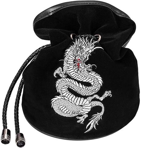 Rogues & Knaves DND Dice Bag with Platinum Dragon. Large Dice Bags Ideal for RPGs (Black). in Saudi Arabia