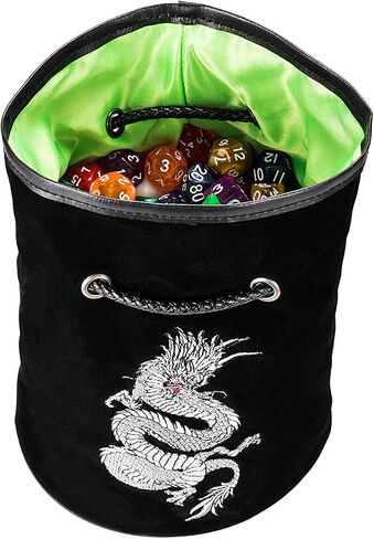 Rogues & Knaves DND Dice Bag with Platinum Dragon. Large Dice Bags Ideal for RPGs (Black). in Saudi Arabia