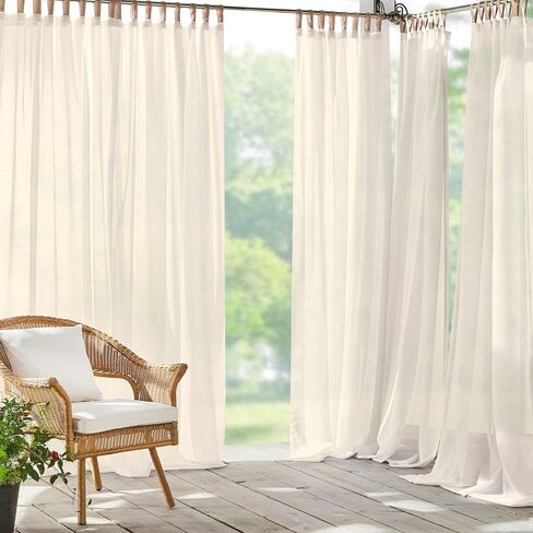 Elrene Home Fashions Darien Weatherproof Tab-Top Sheer Solid Color Indoor/Outdoor Curtain Panel for Porch, Pergola, Patio, Deck, 52"W x 95"L, Ivory in Saudi Arabia