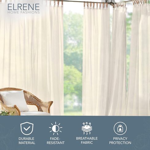 Elrene Home Fashions Darien Weatherproof Tab-Top Sheer Solid Color Indoor/Outdoor Curtain Panel for Porch, Pergola, Patio, Deck, 52"W x 95"L, Ivory in Saudi Arabia