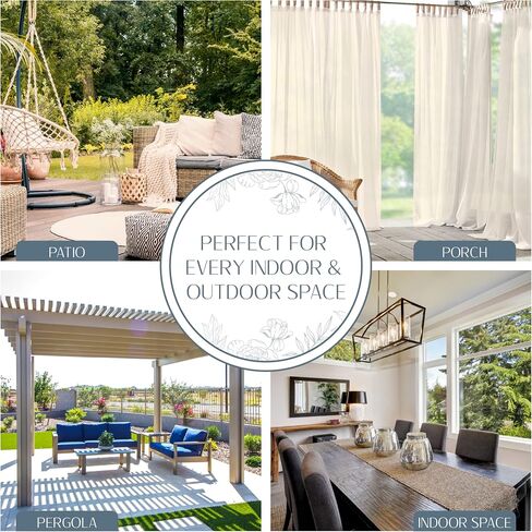Elrene Home Fashions Darien Weatherproof Tab-Top Sheer Solid Color Indoor/Outdoor Curtain Panel for Porch, Pergola, Patio, Deck, 52"W x 95"L, Ivory in Saudi Arabia