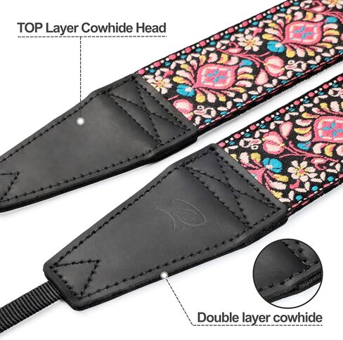 Padwa Lifestyle Camera Strap - 2" Full Grain Leather Ends Camera Straps for Photographers, Vintage Embroidered Cotton Weave Soft Suede Fabric Padded Strap Quick Release fits All Cameras in Saudi Arabia