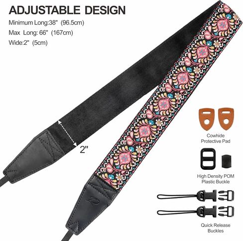 Padwa Lifestyle Camera Strap - 2" Full Grain Leather Ends Camera Straps for Photographers, Vintage Embroidered Cotton Weave Soft Suede Fabric Padded Strap Quick Release fits All Cameras in Saudi Arabia
