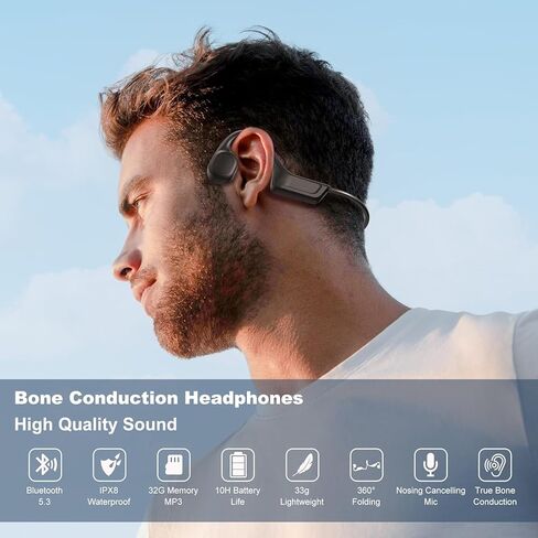 Bone Conduction Swimming Headphones,Waterproof IP68,Wireless Bluetooth 5.3 Earphones with Microphone, Built-in 32GB TF for More Than 10H Music Play, Open Ear Bluetooth Headphones in Kuwait