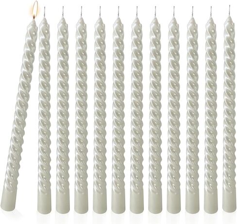 Taper Candles, 12 Pack Unscented 10 Inch Dinner Candle Set, White Glossy Metal Style Candle Sticks, 8 Hours Burn Time, Smokeless Dripless Non-Toxic Hand Poured Candlesticks in Saudi Arabia
