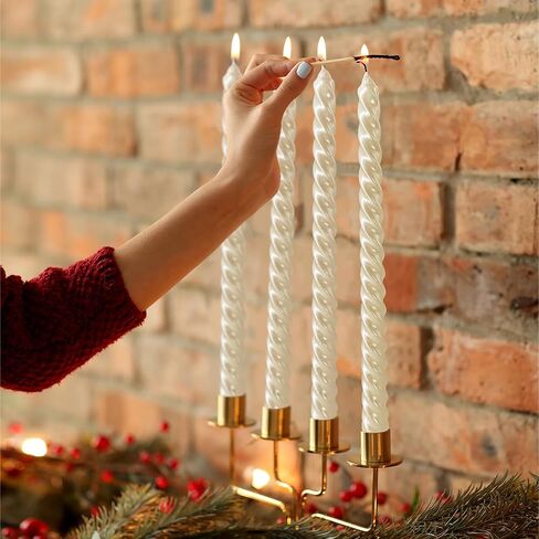 Taper Candles, 12 Pack Unscented 10 Inch Dinner Candle Set, White Glossy Metal Style Candle Sticks, 8 Hours Burn Time, Smokeless Dripless Non-Toxic Hand Poured Candlesticks in Saudi Arabia