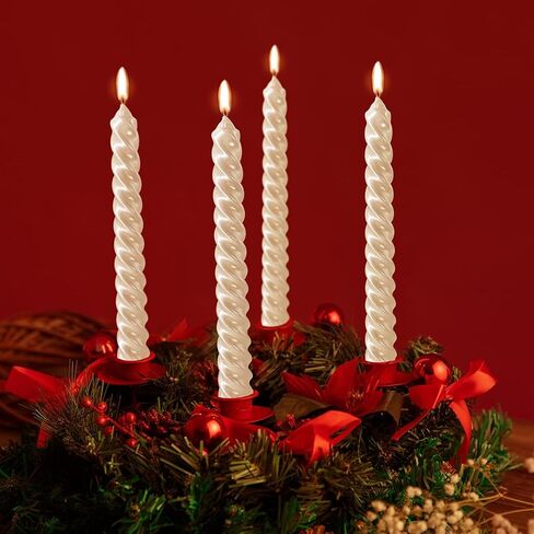 Taper Candles, 12 Pack Unscented 10 Inch Dinner Candle Set, White Glossy Metal Style Candle Sticks, 8 Hours Burn Time, Smokeless Dripless Non-Toxic Hand Poured Candlesticks in Saudi Arabia