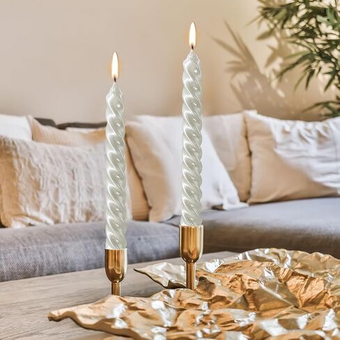 Taper Candles, 12 Pack Unscented 10 Inch Dinner Candle Set, White Glossy Metal Style Candle Sticks, 8 Hours Burn Time, Smokeless Dripless Non-Toxic Hand Poured Candlesticks in Saudi Arabia