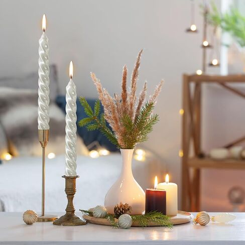 Taper Candles, 12 Pack Unscented 10 Inch Dinner Candle Set, White Glossy Metal Style Candle Sticks, 8 Hours Burn Time, Smokeless Dripless Non-Toxic Hand Poured Candlesticks in Saudi Arabia