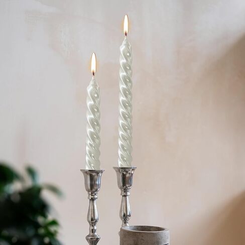 Taper Candles, 12 Pack Unscented 10 Inch Dinner Candle Set, White Glossy Metal Style Candle Sticks, 8 Hours Burn Time, Smokeless Dripless Non-Toxic Hand Poured Candlesticks in Saudi Arabia