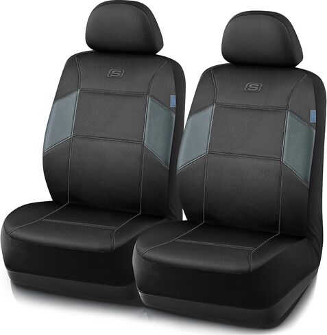 Skechers Work Car Seat Covers, 5-Times Stronger Built-in Webbing Seat Cover Full Set, Mesh Fabric Seat Cover for Car, Airbag Compatible, Automotive Comfort for Most Cars, Trucks, SUVs (Beige,Full Set) in Saudi Arabia
