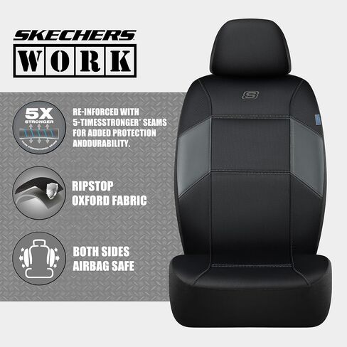Skechers Work Car Seat Covers, 5-Times Stronger Built-in Webbing Seat Cover Full Set, Mesh Fabric Seat Cover for Car, Airbag Compatible, Automotive Comfort for Most Cars, Trucks, SUVs (Beige,Full Set) in Saudi Arabia