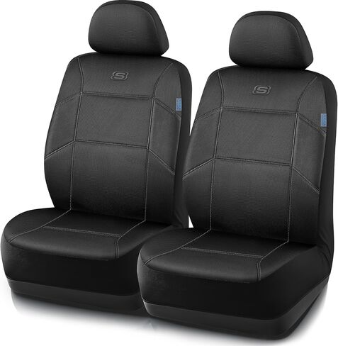 Skechers Work Car Seat Covers, 5-Times Stronger Built-in Webbing Seat Cover Full Set, Mesh Fabric Seat Cover for Car, Airbag Compatible, Automotive Comfort for Most Cars, Trucks, SUVs (Beige,Full Set) in Saudi Arabia