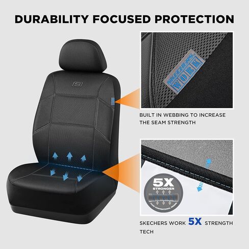 Skechers Work Car Seat Covers, 5-Times Stronger Built-in Webbing Seat Cover Full Set, Mesh Fabric Seat Cover for Car, Airbag Compatible, Automotive Comfort for Most Cars, Trucks, SUVs (Beige,Full Set) in Saudi Arabia