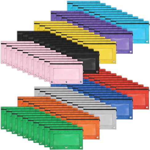 100 Pack 10 Colors Pencil Pouch for 3 Ring Binder, Binder Pencil Pouch with Smooth Zipper, Clear Window Pencil Case Binder, Durable Zipper Pencil Pouch, Bulk Pencil Bags for School and Office Supplies in Saudi Arabia