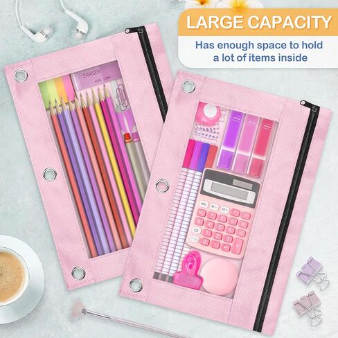 100 Pack 10 Colors Pencil Pouch for 3 Ring Binder, Binder Pencil Pouch with Smooth Zipper, Clear Window Pencil Case Binder, Durable Zipper Pencil Pouch, Bulk Pencil Bags for School and Office Supplies in Saudi Arabia